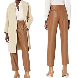 Vince Brown Leather Trousers High-Waisted Ankle Length